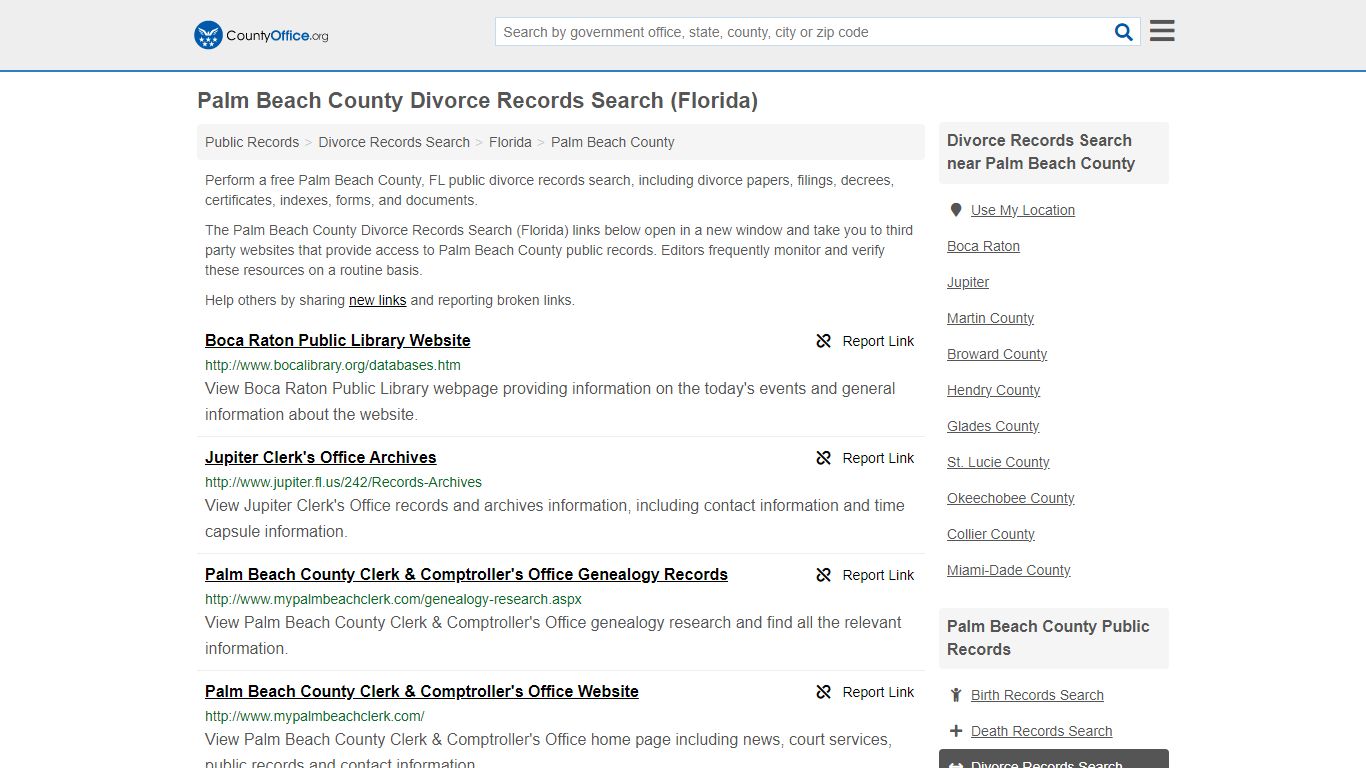 Palm Beach County Divorce Records Search (Florida)